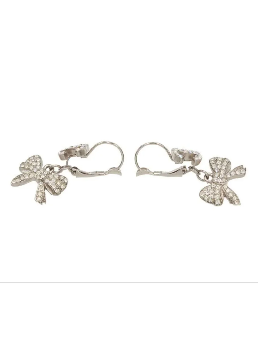 Chanel CC Logo Ribbon Rhinestone Swing Earrings